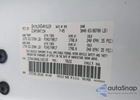 2006 Dodge Ram 1500 Slt из США, поврежденный, VIN 1D7HA18N46J103128